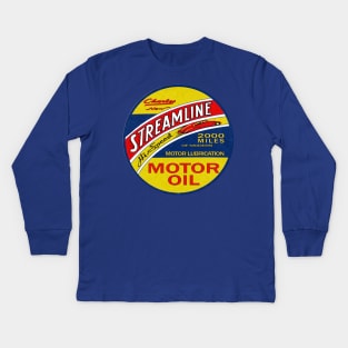 Retro Streamline Motor Oil Sign Kids Long Sleeve T-Shirt